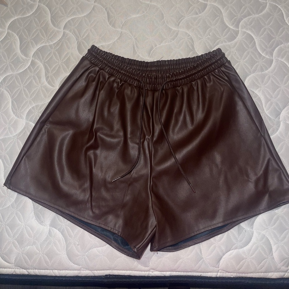 brown leather shorts